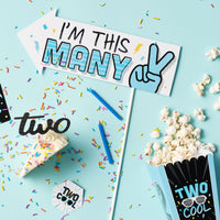 Funny Two Cool - Boy - Blue 2nd Birthday Party Photo Booth Props Kit - 10 Piece