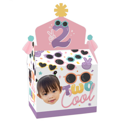Custom Photo Two Cool - Girl - Pastel 2nd Birthday Treat Box Party Favors - Fun Face Goodie Gable Boxes - Set of 12