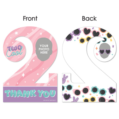 Custom Photo Two Cool - Girl - Pastel 2nd Birthday Party Fun Face Shaped Thank You Cards with Envelopes - Set of 12