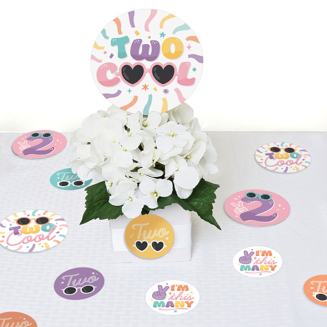 Two Cool - Girl - Pastel 2nd Birthday Party Giant Circle Confetti - Party Decorations - Large Confetti 27 Count