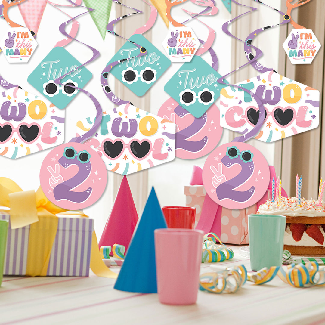 Two Cool - Girl - Pastel 2nd Birthday Party Hanging Decor - Party Decoration Swirls - Set of 40