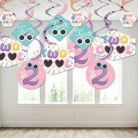 Two Cool - Girl - Pastel 2nd Birthday Party Hanging Decor - Party Decoration Swirls - Set of 40