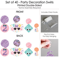 Two Cool - Girl - Pastel 2nd Birthday Party Hanging Decor - Party Decoration Swirls - Set of 40
