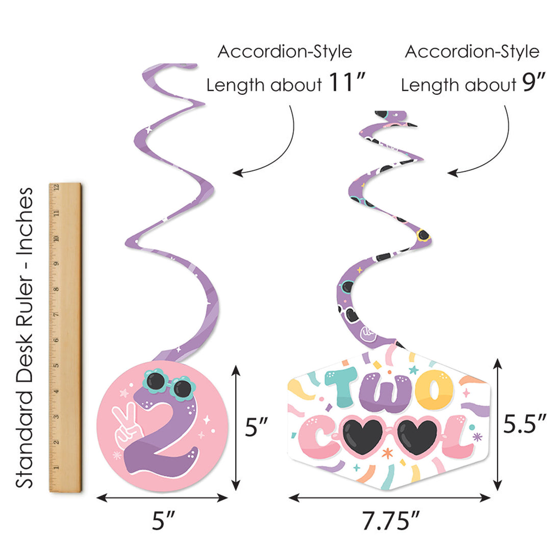 Two Cool - Girl - Pastel 2nd Birthday Party Hanging Decor - Party Decoration Swirls - Set of 40