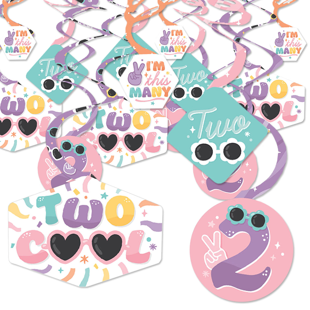 Two Cool - Girl - Pastel 2nd Birthday Party Hanging Decor - Party Decoration Swirls - Set of 40
