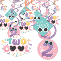Two Cool - Girl - Pastel 2nd Birthday Party Hanging Decor - Party Decoration Swirls - Set of 40