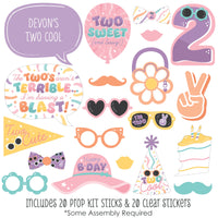 Two Cool - Girl - Personalized Pastel 2nd Birthday Party Photo Booth Props Kit - 20 Count