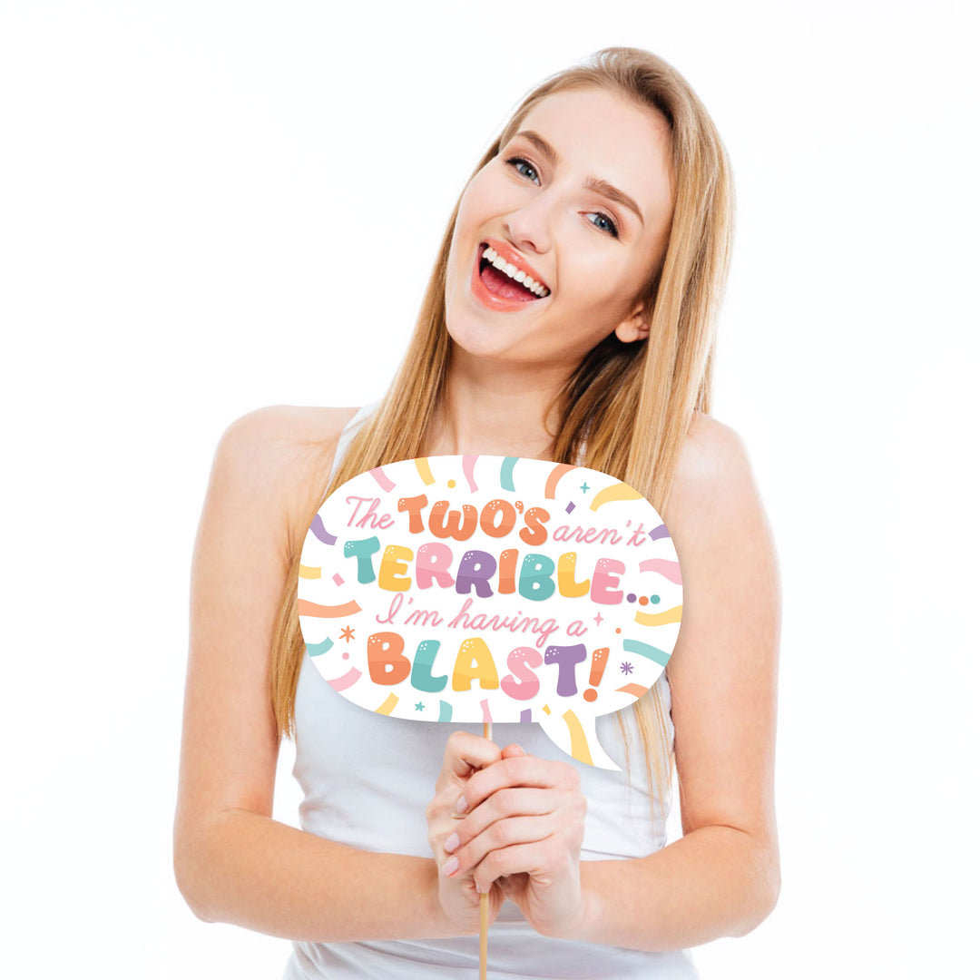 Two Cool - Girl - Personalized Pastel 2nd Birthday Party Photo Booth Props Kit - 20 Count