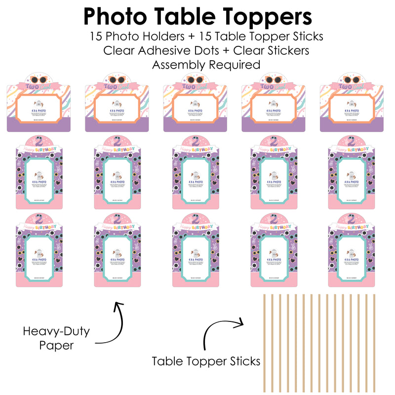 Two Cool - Girl - Pastel 2nd Birthday Party Picture Centerpiece Sticks ...