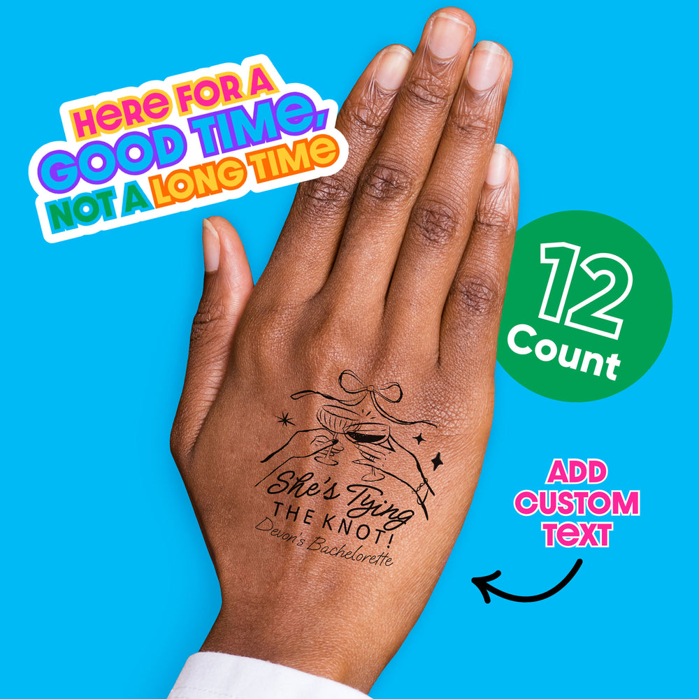 Custom She's Tying The Knot Bachelorette Temporary Tattoos - 12 Ct