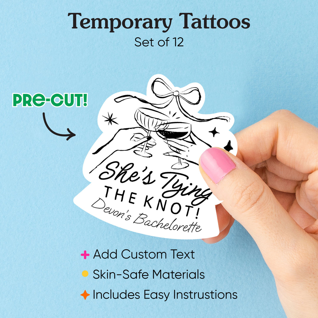 Custom She's Tying The Knot Bachelorette Temporary Tattoos - 12 Ct
