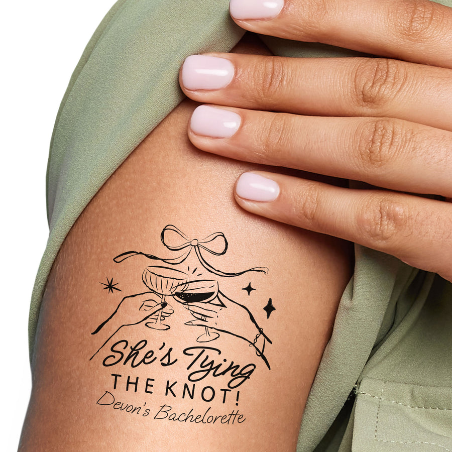 Custom She's Tying The Knot Bachelorette Temporary Tattoos - 12 Ct