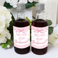 Will You Be My Bridesmaid Pink Bow Mini Wine Bottle Labels - 16 Ct
