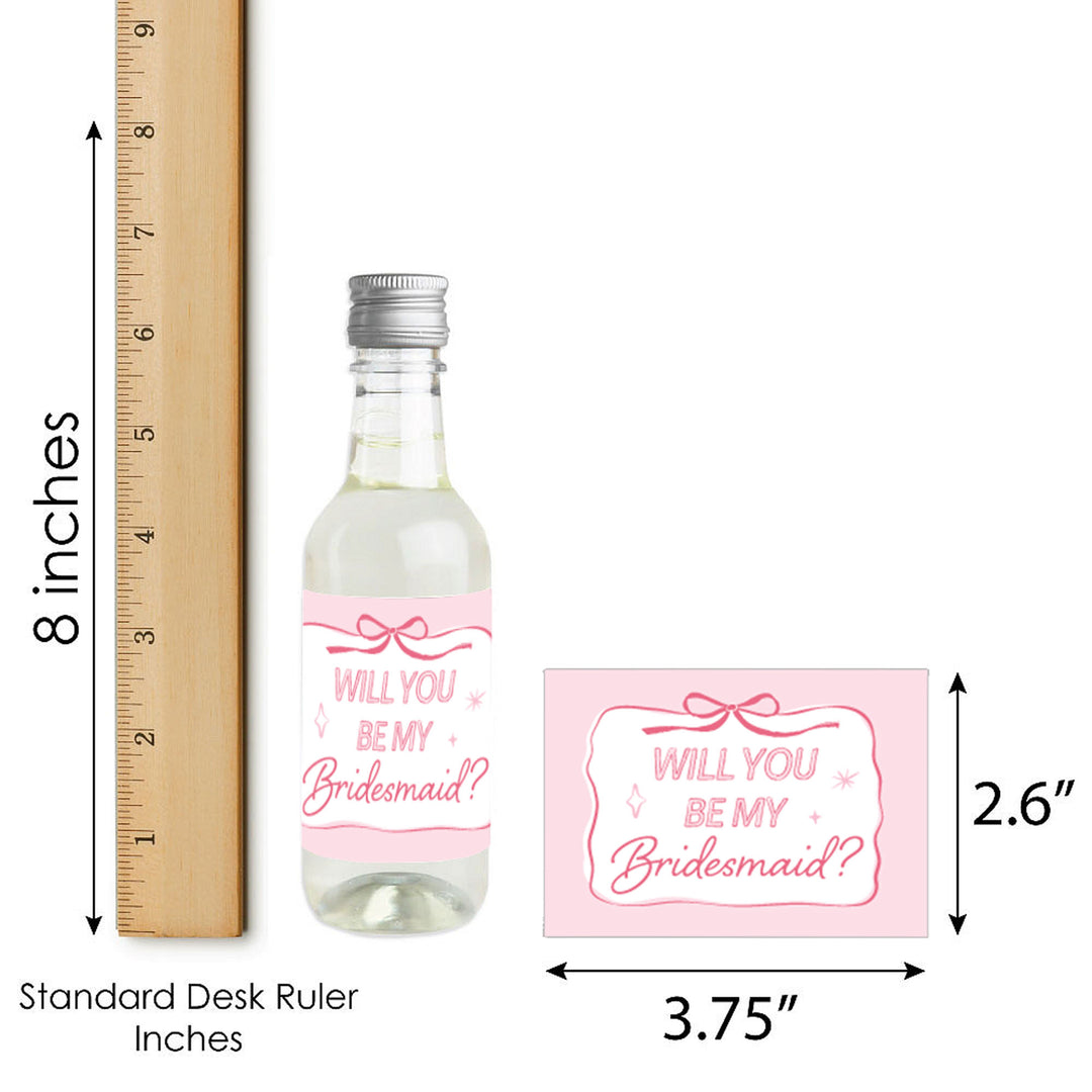 Will You Be My Bridesmaid Pink Bow Mini Wine Bottle Labels - 16 Ct