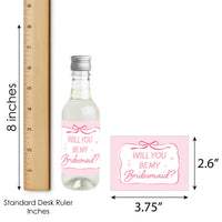 Will You Be My Bridesmaid Pink Bow Mini Wine Bottle Labels - 16 Ct