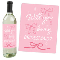 Will You Be My Bridesmaid Pink Bow Wine Bottle Labels - 4 Ct