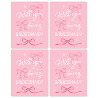 Will You Be My Bridesmaid Pink Bow Wine Bottle Labels - 4 Ct