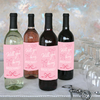 Will You Be My Bridesmaid Pink Bow Wine Bottle Labels - 4 Ct