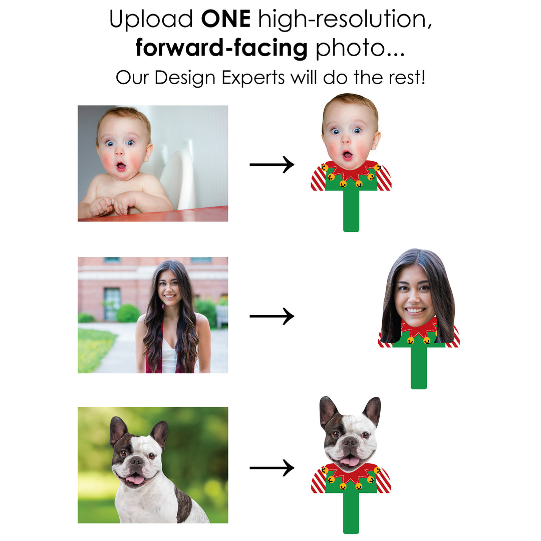 Custom Photo Ugly Sweater - Holiday and Christmas Party Head Cut Out Photo Booth and Fan Props - Fun Face Cutout Paddles - Set of 6