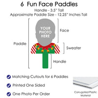 Custom Photo Ugly Sweater - Holiday and Christmas Party Head Cut Out Photo Booth and Fan Props - Fun Face Cutout Paddles - Set of 6
