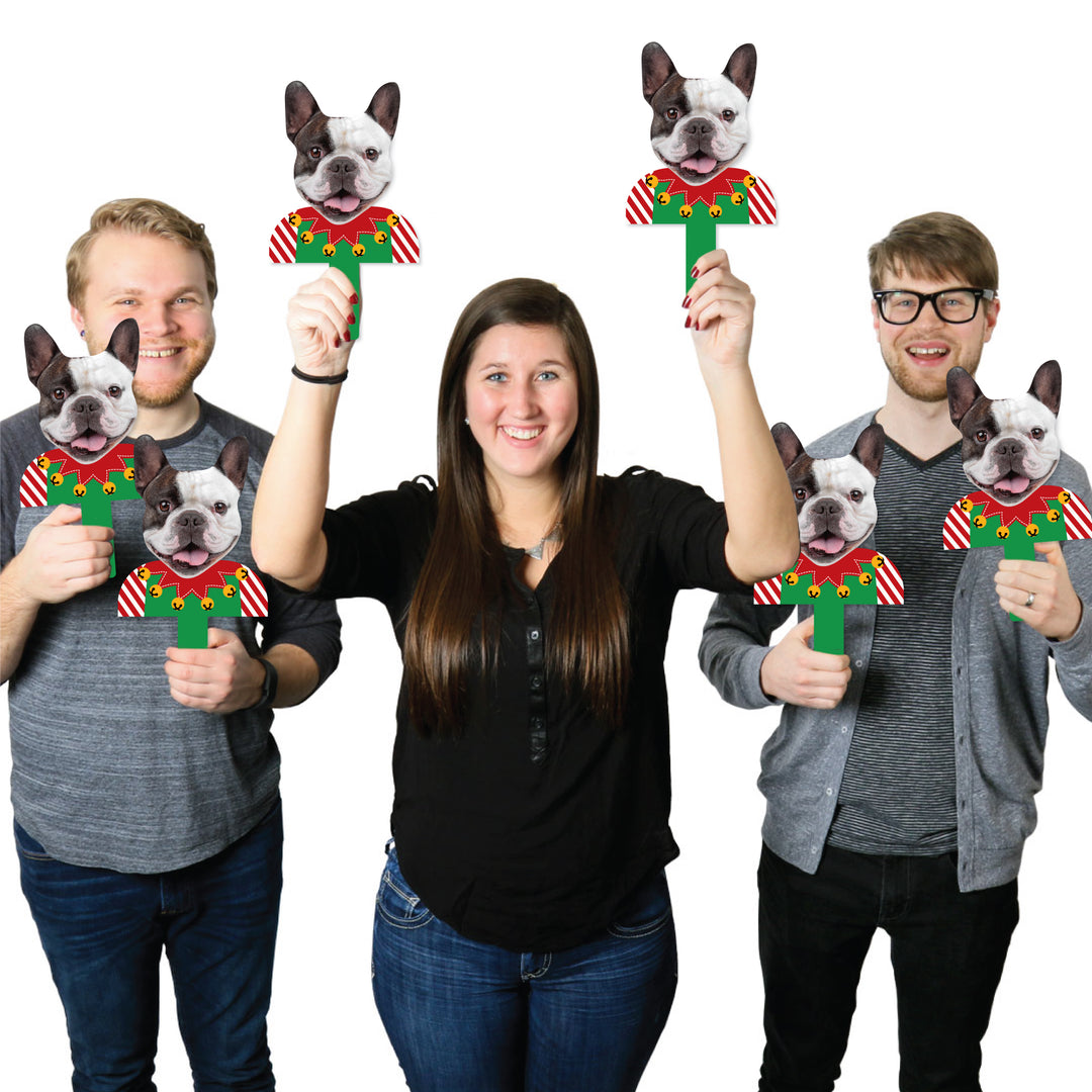 Custom Photo Ugly Sweater - Holiday and Christmas Party Head Cut Out Photo Booth and Fan Props - Fun Face Cutout Paddles - Set of 6