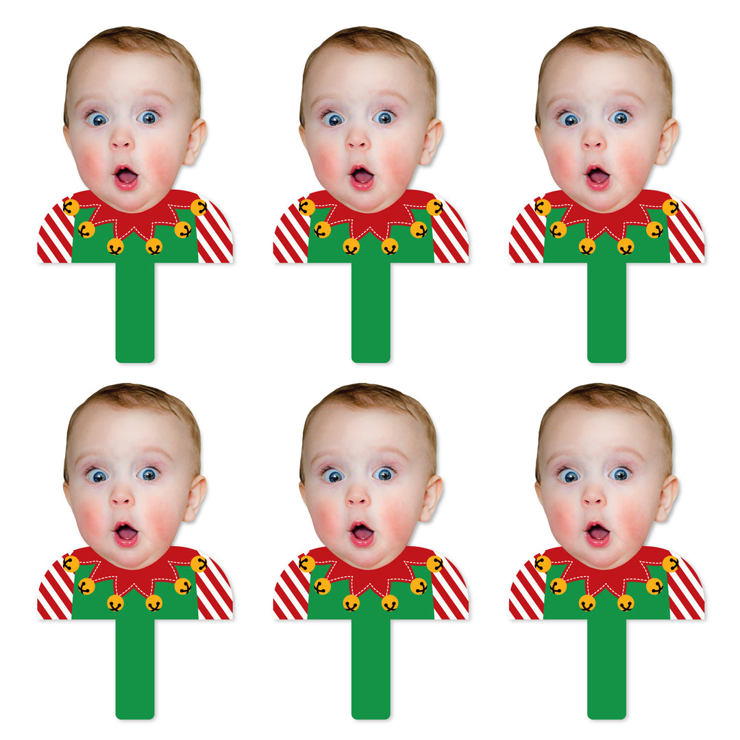 Custom Photo Ugly Sweater - Holiday and Christmas Party Head Cut Out Photo Booth and Fan Props - Fun Face Cutout Paddles - Set of 6