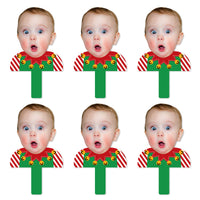 Custom Photo Ugly Sweater - Holiday and Christmas Party Head Cut Out Photo Booth and Fan Props - Fun Face Cutout Paddles - Set of 6