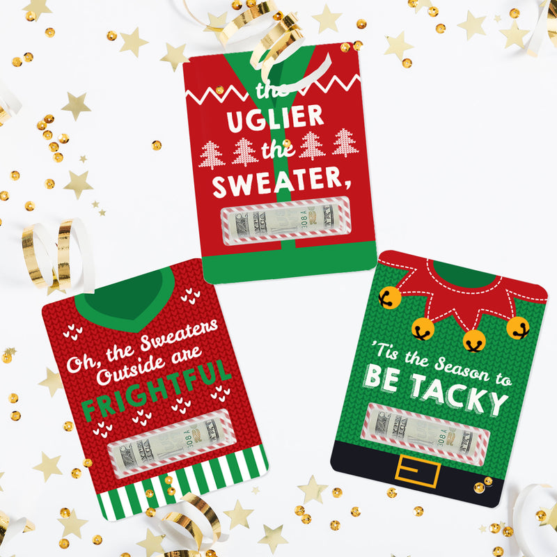 Ugly Sweater - DIY Assorted Holiday and Christmas Party Cash Holder Gift - Funny Money Cards - Set of 6