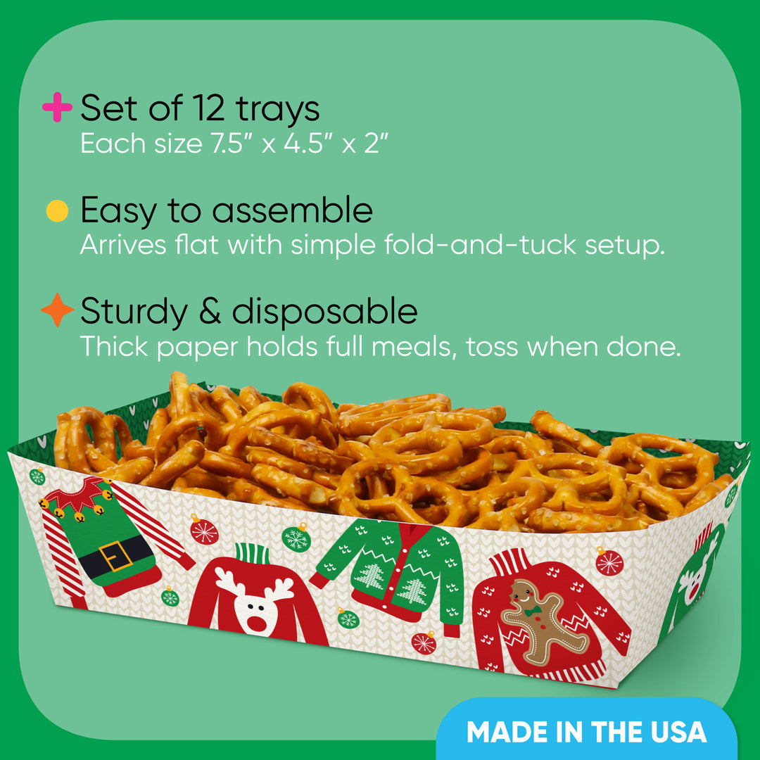 Ugly Sweater Paper Food Trays - 12 Ct