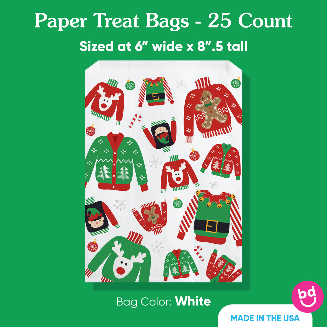 Paper Treat Bags - Ugly Sweater - 25 Ct