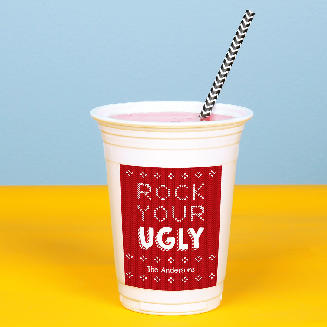 Custom Text Party Cups - Ugly Sweater - 16 Ct