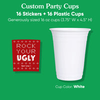 Custom Text Party Cups - Ugly Sweater - 16 Ct