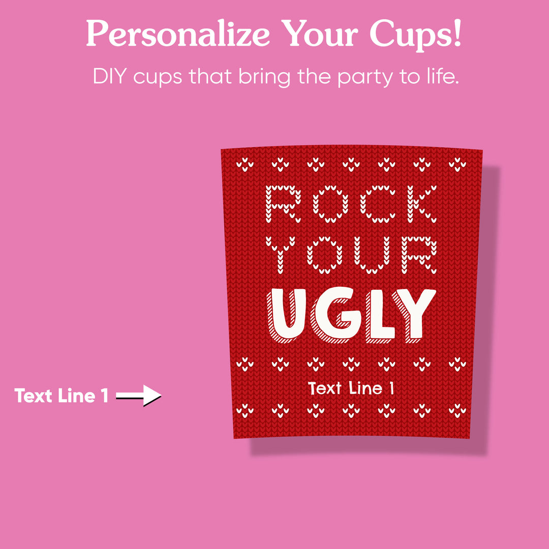 Custom Text Party Cups - Ugly Sweater - 16 Ct