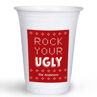 Custom Text Party Cups - Ugly Sweater - 16 Ct