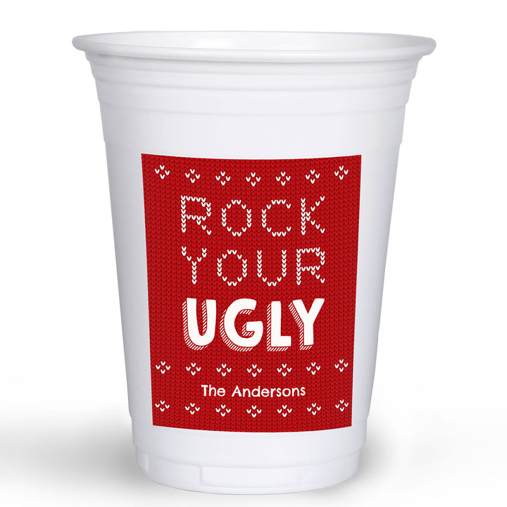 Custom Text Party Cups - Ugly Sweater - 16 Ct