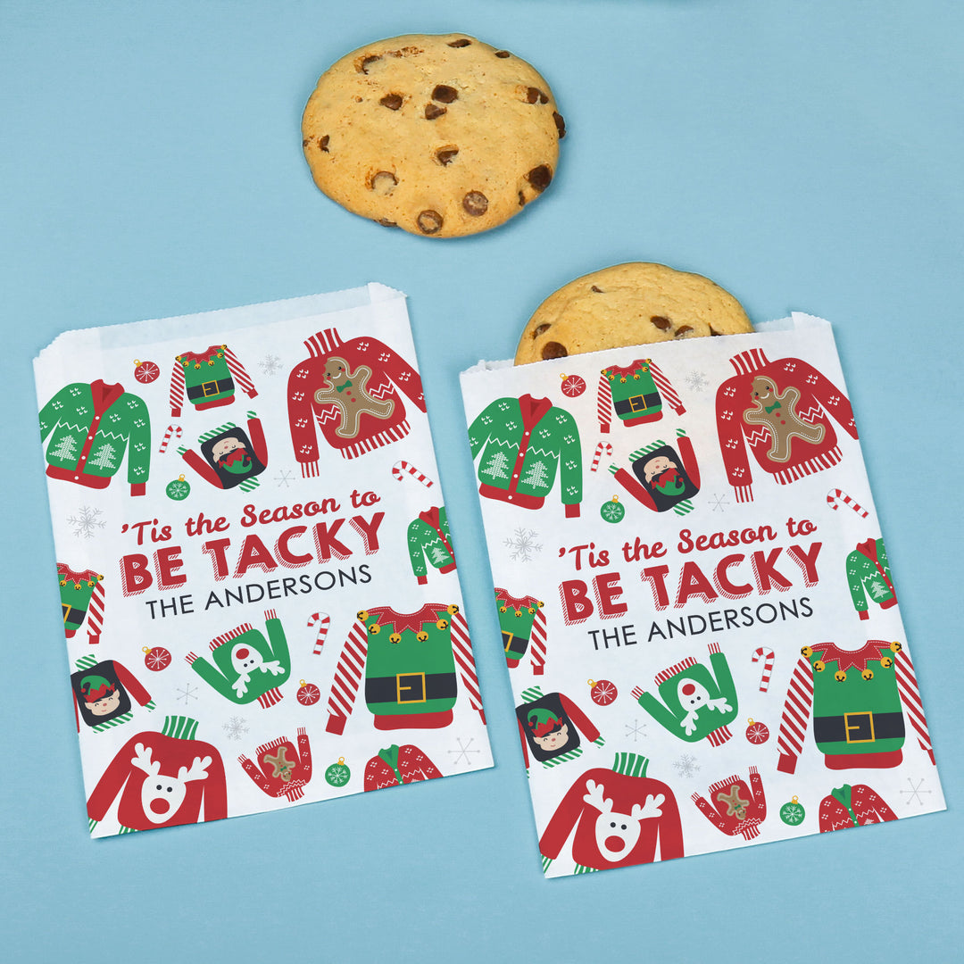 Custom Text Paper Treat Bags - Ugly Sweater - 25 Ct