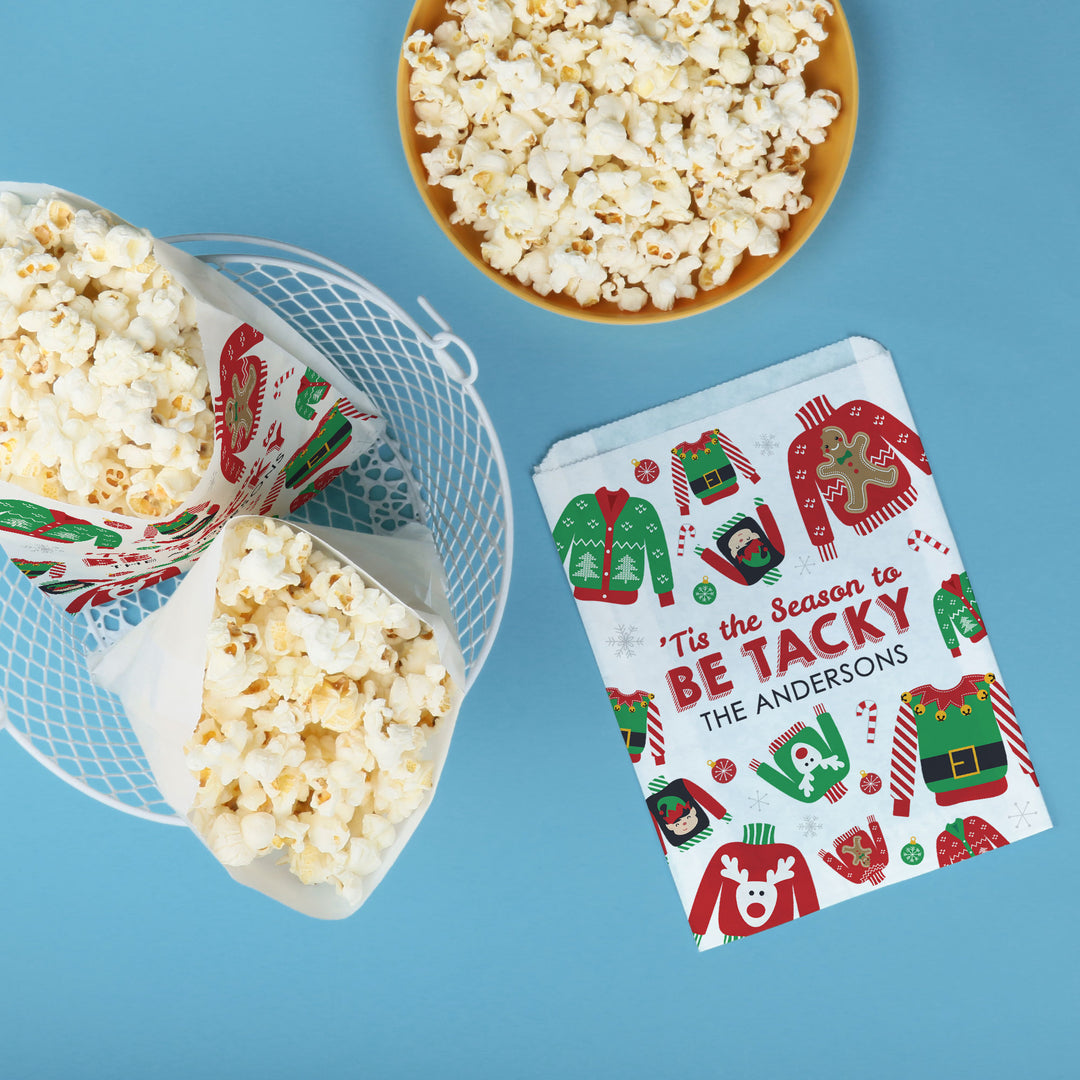 Custom Text Paper Treat Bags - Ugly Sweater - 25 Ct