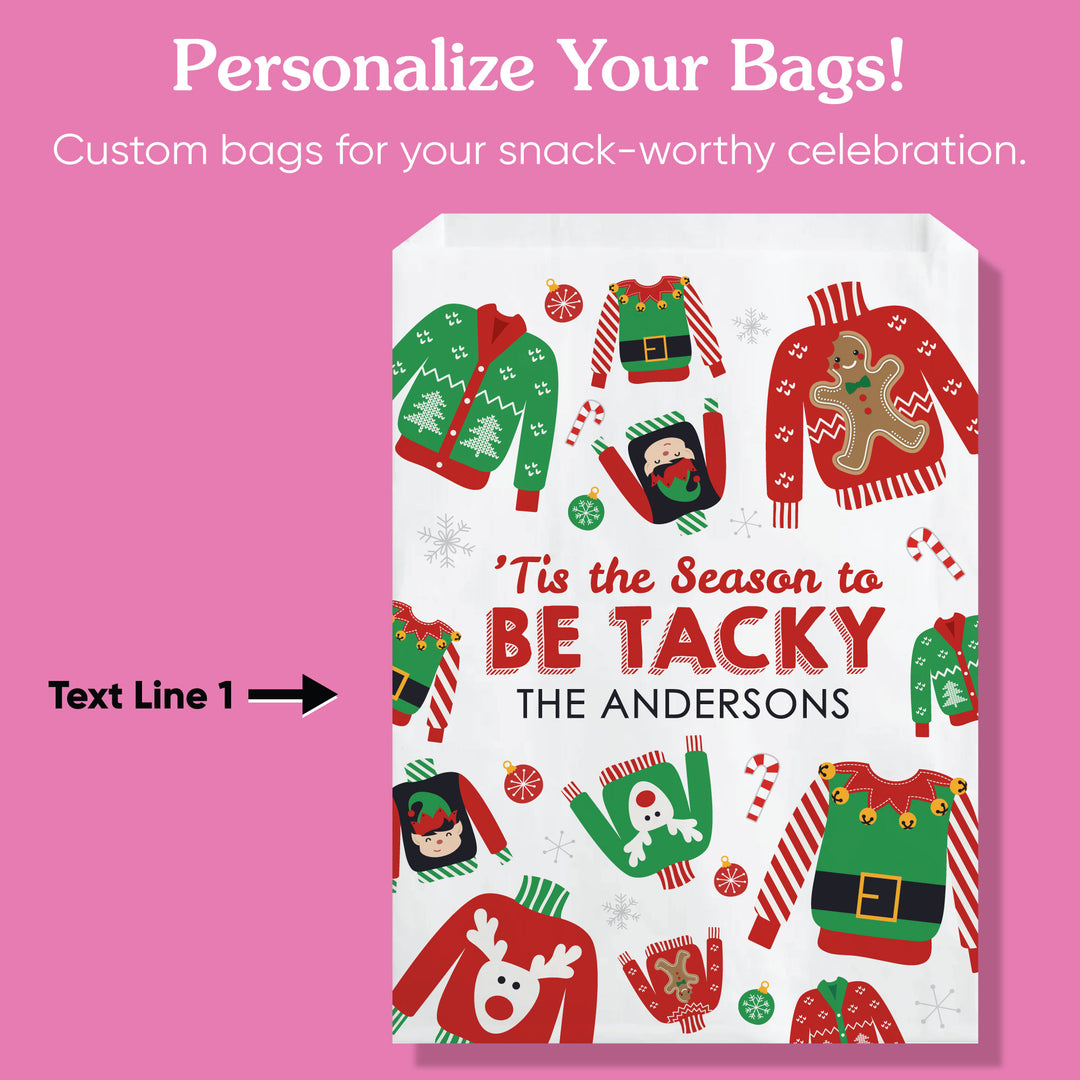 Custom Text Paper Treat Bags - Ugly Sweater - 25 Ct
