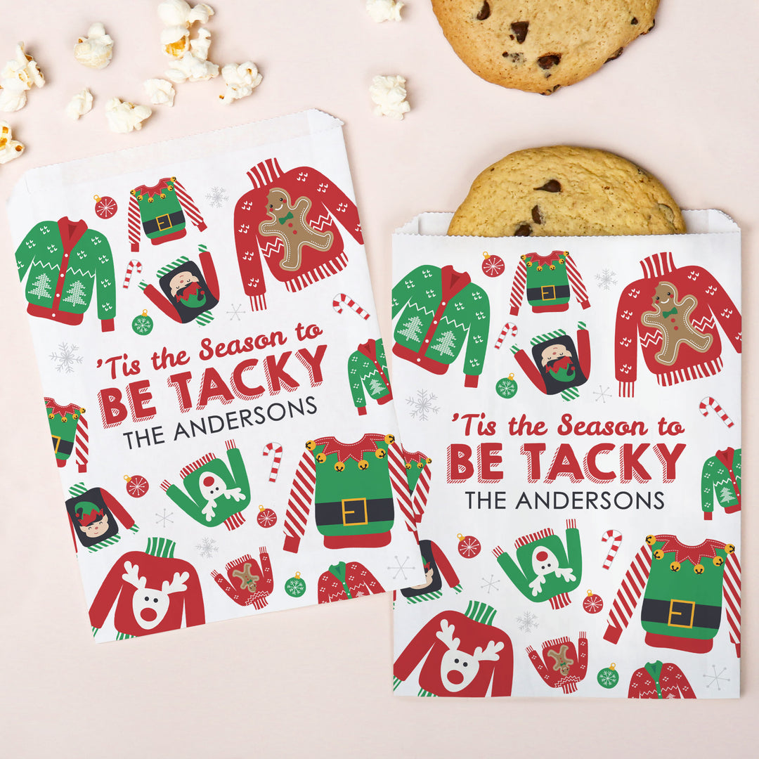 Custom Text Paper Treat Bags - Ugly Sweater - 25 Ct