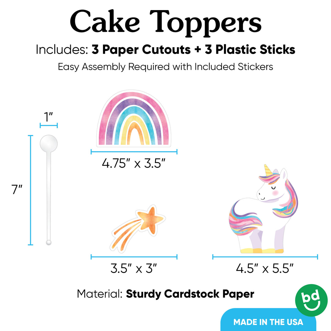 3 count unicorn cake topper set with sticks