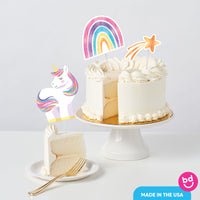 girls unicorn birthday cake with themed toppers