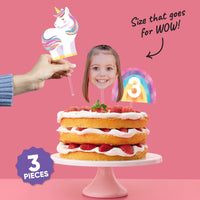 Unicorn and rainbow age cake topper detail