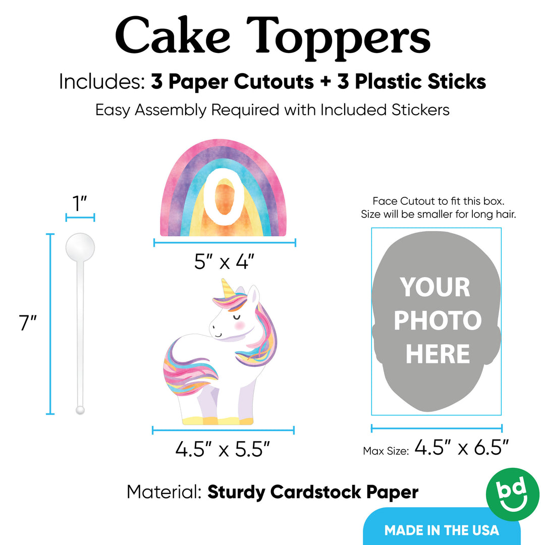 3 piece unicorn cake topper set with sticks included
