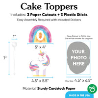 3 piece unicorn cake topper set with sticks included