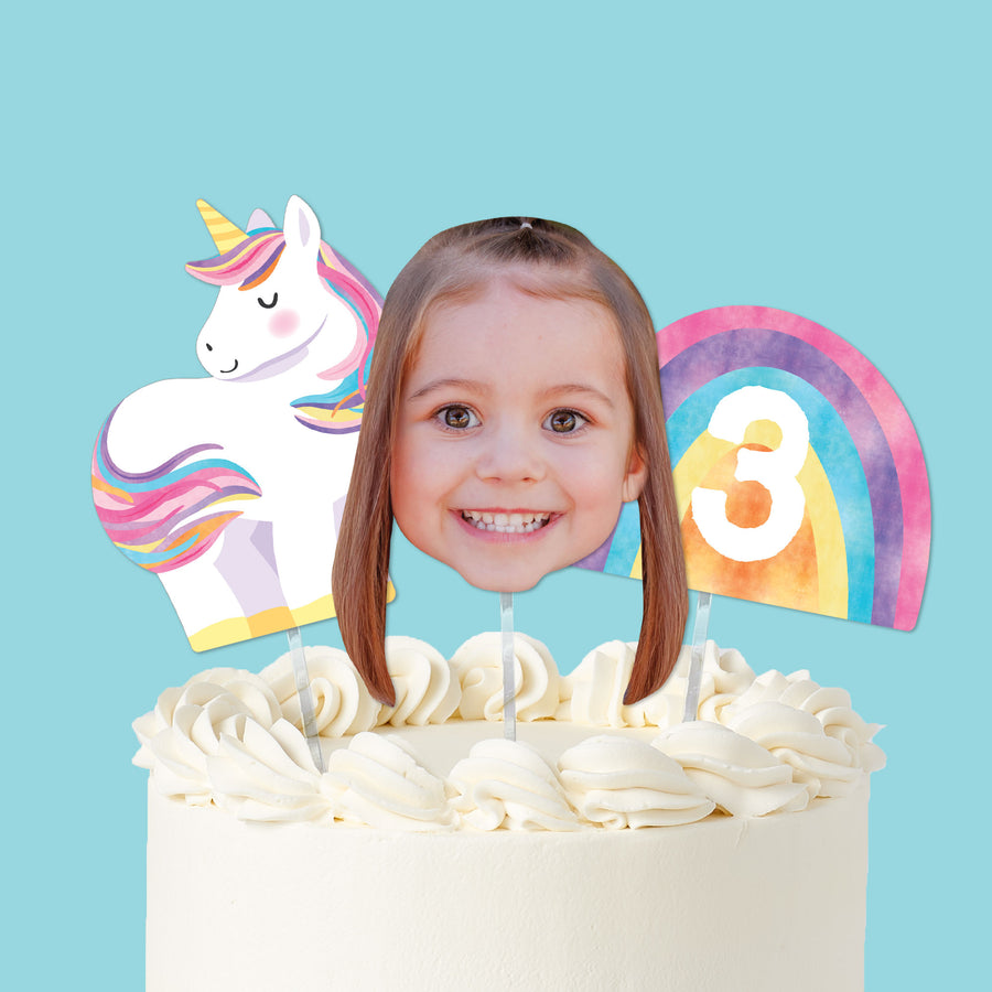 Unicorn rainbow cake topper with photo face unicorn and rainbow