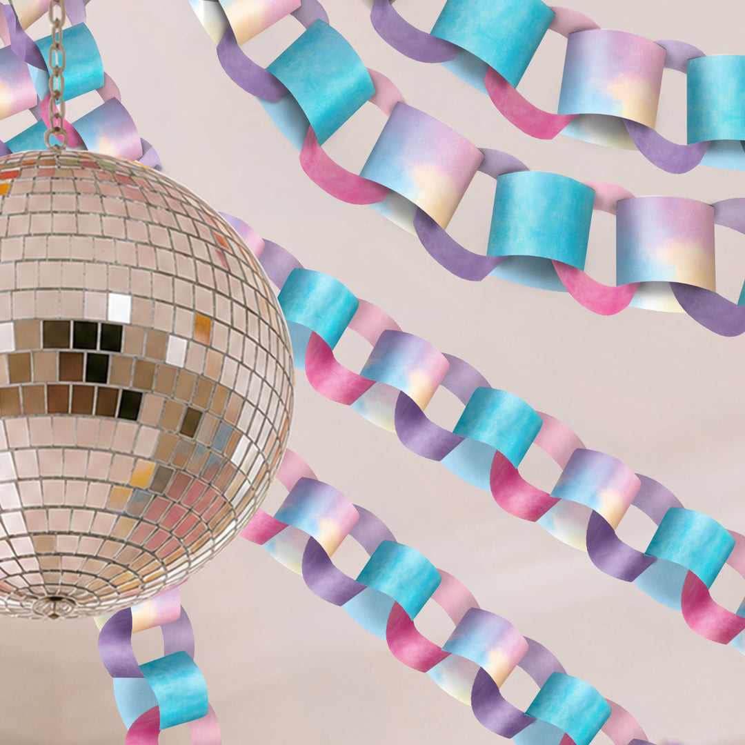 Colorful paper chain with a disco ball on a light background