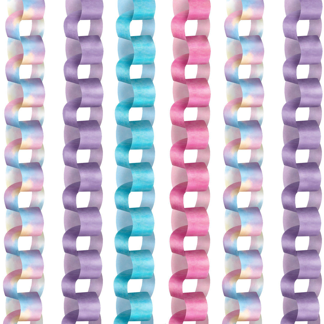 Set of colorful paper chains in pastel shades on a white background