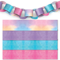 Colorful paper chain with pastel colors on a white background