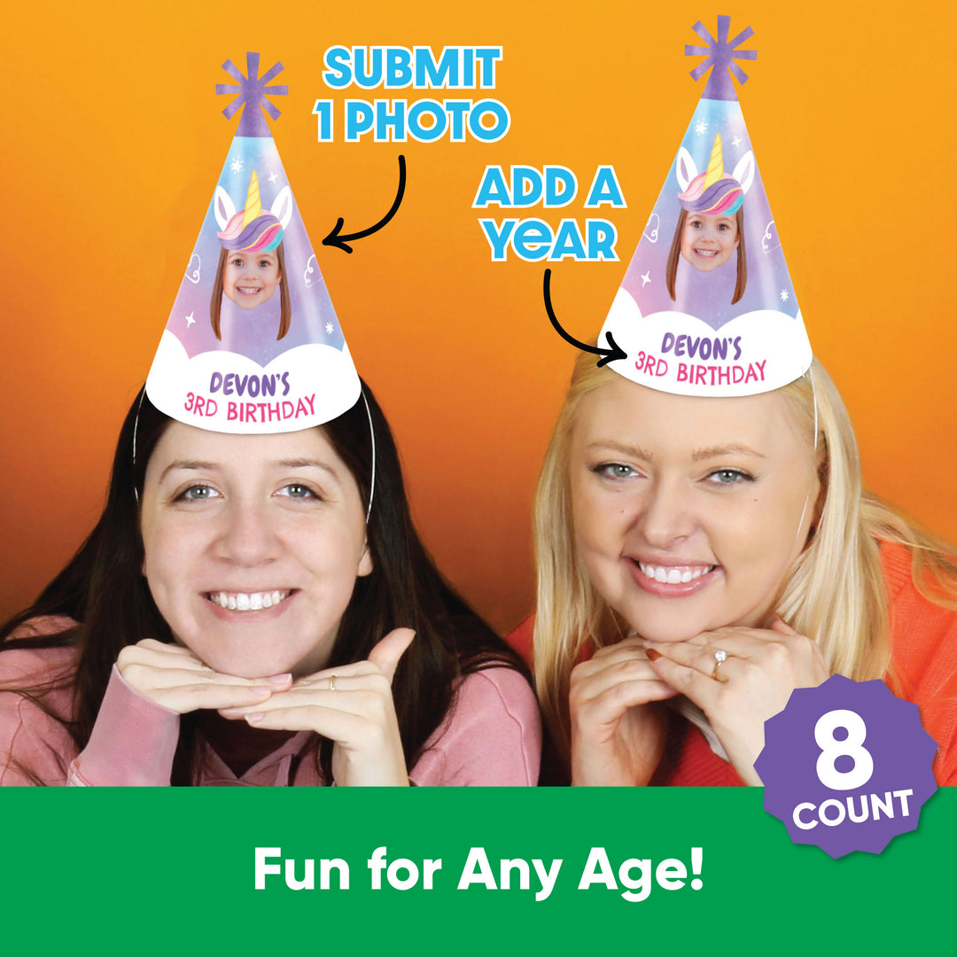 Custom Unicorn Birthday Cone Hat - 8 Ct