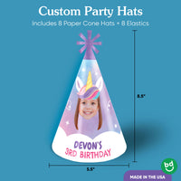 Custom Unicorn Birthday Cone Hat - 8 Ct